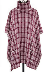 Women's Plaid Pockets Turtleneck Knit Poncho | Zarnesh